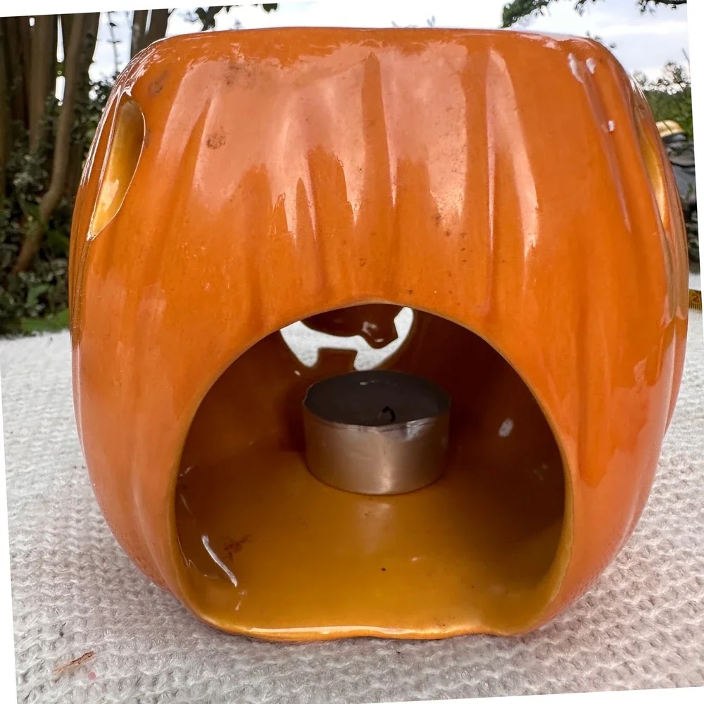 Ceramic Pumpkin Wax Melt Warmer Jack O Lantern Tea Light Candle Holder Halloween